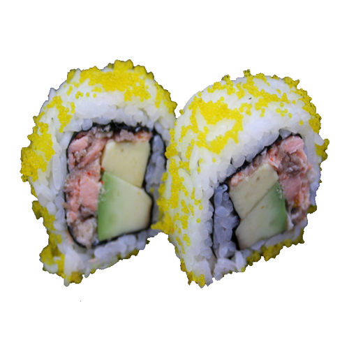 Gekochter Lachs mit Fischrogen(od)geröstete Zwiebeln Inside Out Roll